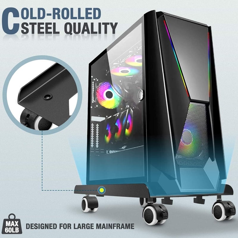 Seloom Computer Tower Stand, Adjustable PC Stand, Heavy-Duty Mobile CPU Tower Holder with Rolling Caster Wheels, Fits Most Gaming Desk Floor - Image 3